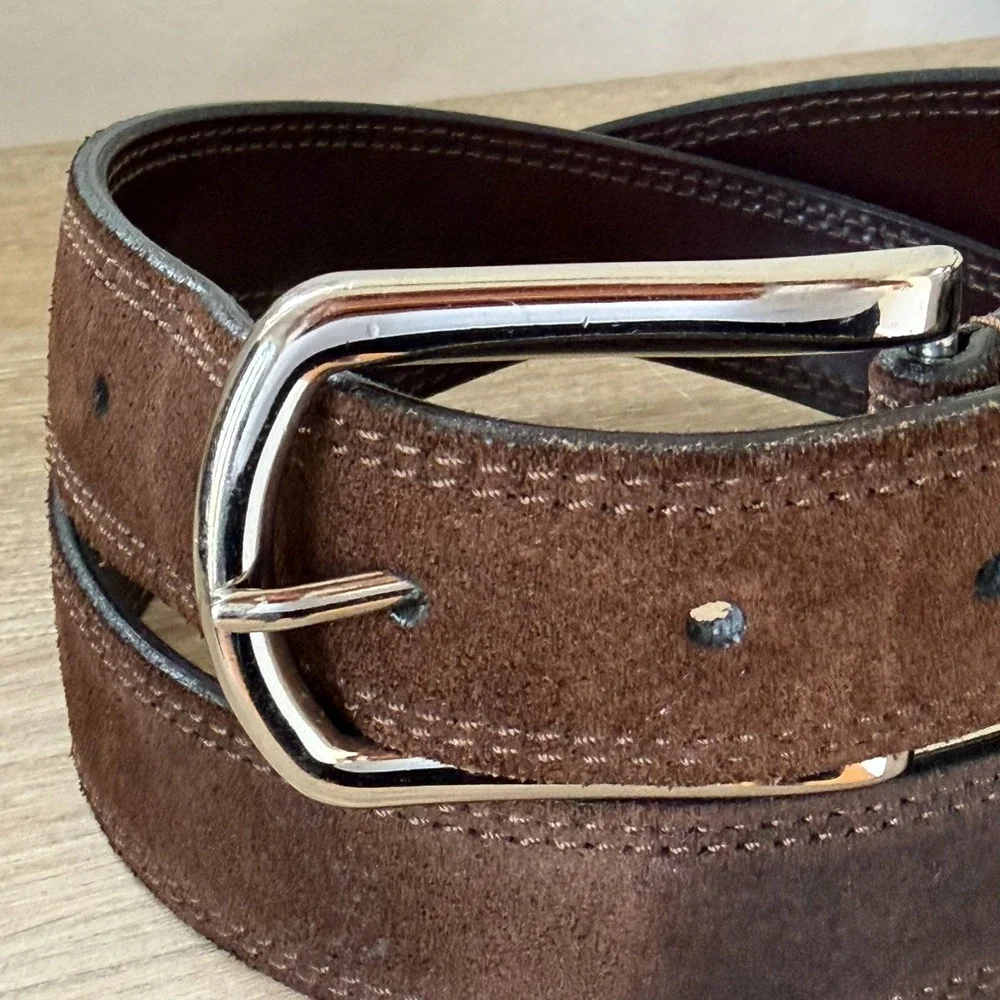 John W. Nordstrom Men's Brown Cahemere Suede Belt Leather Silver Buckle Size 36
